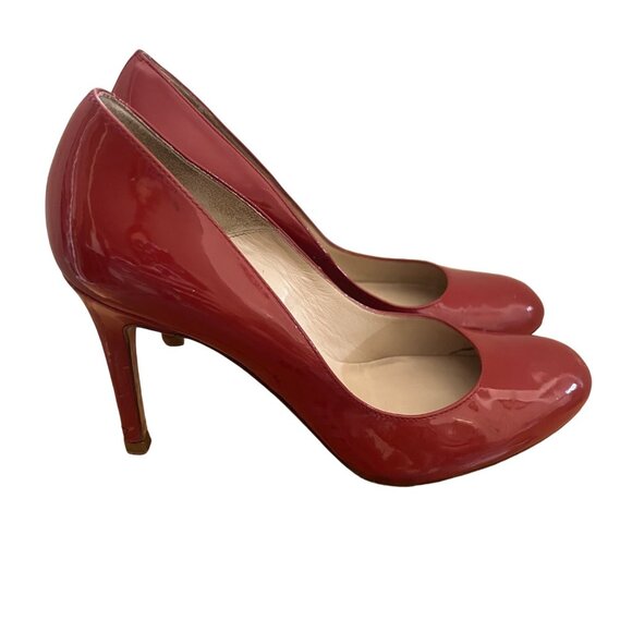 L.K. Bennett Size 8 Red Stila Patent Leather Round Toe Stiletto Pump Court Heels - Picture 1 of 12